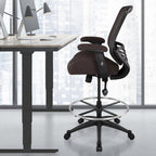 BOLISS 400lbs Mesh Ergonomic Drafting Chair,Tall Office Chair, Standing Desk Chair,Height Adjustable Armrest,Lumbar Support,Foot Ring,Swivel Computer Task Chair(Brown)