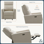Nurture& The Glider Premium Power Recliner Nursery Glider Chair with Adjustable Head Support | Designed with a Thoughtful Combination of Function and Comfort | Built-in USB Charger (Ivory)