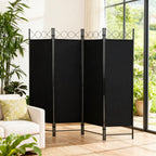 FDW 4 Panel Room Divider, 6FT Folding Privacy Screen Freestanding Partition Wall, Portable Room Separator for Dorm Bedroom Office Studio, Durable Metal Frame & Breathable Fabric, Dark Black