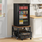 HOOBRO Mini Fridge Stand with Movable Storage Basket and Wheels, Mini Fridge Cabinet with Wheels, Sturdy Metal Frame, for Home, Office, Dorm, Rustic Brown and Black BF255TL01