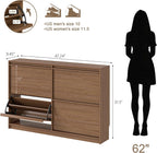Shoe Storage Cabinet for Entryway with 4 Flip Drawers, Wooden Shoe Organizer Cabinet with Adjustable Shelf, Slim Freestanding Shoe Rack for Entryway, Hallway, Living Room, Walnut
