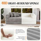 79'' Convertible Sofa Bed, Boneless Couch-in-a-Box, Corduroy Floor Futon Loveseat Sleeper, 26'' Deep Seat, Removable Machine-Wash Covers, No Assembly, 2 Pillows, Light Grey