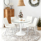 Brage Living Dining Chairs Set of 2, PU Leather Modern Armless Kitchen Dining Room Chairs, Upholstered Accent Side Chairs with Metal Legs (White with Silver Legs)