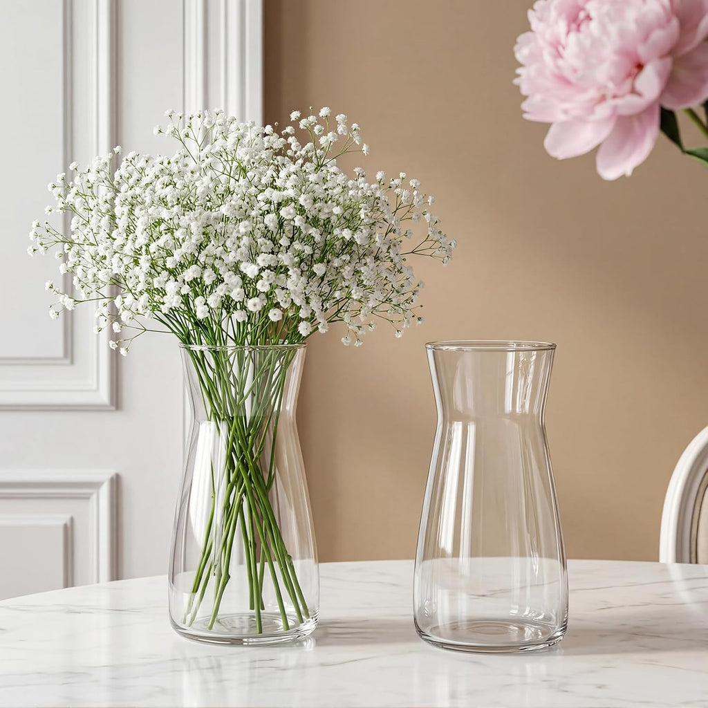 8 inch Flower Vase,Set of 2 Glass Vases for Flowers,Clear Glass Flower Vase for Centerpieces Table,Flower Bouquet Decoration,Wedding Decor Gift,Birthday,Living Room,Dining Table