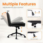 NEO CHAIR Criss Cross Chair with Wheels Armless Cross Legged Office Desk Wide Comfy Vanity Makeup Chair Adjustable Swivel Rolling Computer for Home Office PU Leather (Black)