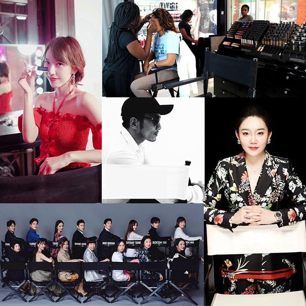 2Pcs Makeup Artist Chair, Tall Directors Foldable W/Aluminum Frame and Footrest, Makeupfor Makeup Artist,(Orange)