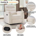 INZOY Swivel Rocker Recliner, Nursery Glider Chair, Manual Chairs Swivel Glider Recliners with Soft Backrest, Fabric Manual Reclining Sofa for Living Room Bedroom Apartment, Beige
