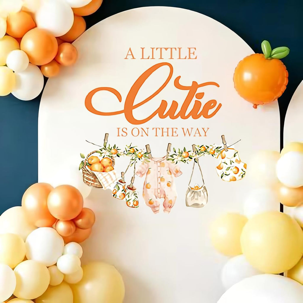 A Little Cutie is on the Way Baby Shower, A Little Cutie is on the Way Sign Decal Banner Sticker for Backdrop, Little Cutie Orange Fruit Gender Reveal First Birthday Party Decor for Girl (Not Balloon)
