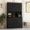 74" Kitchen Pantry Cabinet with Microwave Stand Tall Pantry Storage Cupboard with 6 Doors,3 Shelves and 2 Drawer Modern Kitchen Hutch with Countertop, Black A