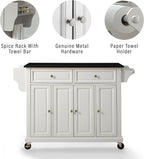 Crosley Furniture Full Size Granite Top Rolling Kitchen Island Storage Cart, Microwave Stand, Spice Rack, White