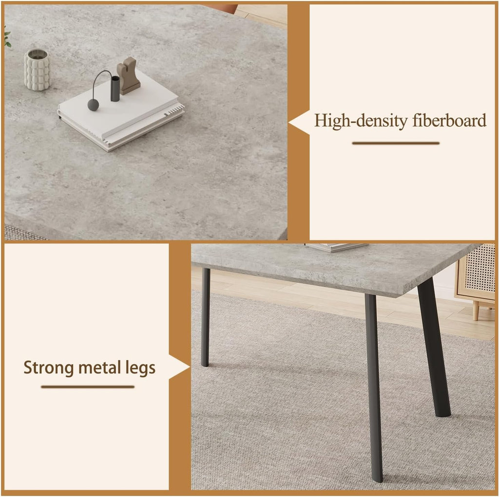 ZckyCine 46.5" Modern Grey Dining Table Set for Small Spaces, 7-Piece Set with Rectangular Table & 6 Padded Leather Chairs, Compact, Sturdy & Easy to Assemble (Table + 6 Brown Dining Chairs, 46.5")