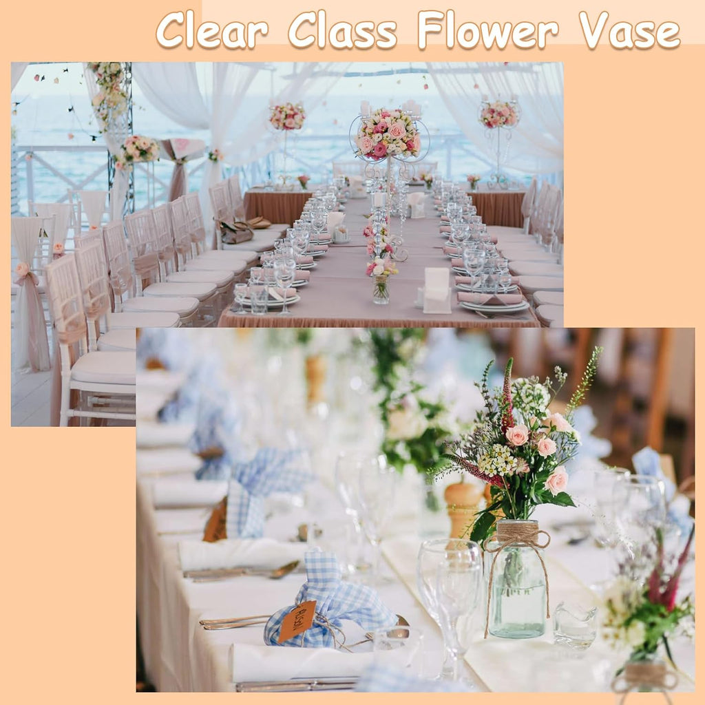 Vintage Glass Vases for Flowers, Set of 12 Clear Vases for Farmhouse Wedding Centerpiece Cylinder Bottle for Reception Table Decoration Home Decor Floral Arrangements