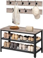 HOOBRO Hall Tree Entryway Storage Bench, Coat Rack Shoe Bench, Shoe Rack Organizer with Coat Hooks, 3-in-1 Design, Wooden Furniture with Metal Frame, Greige and Black BG17MT01