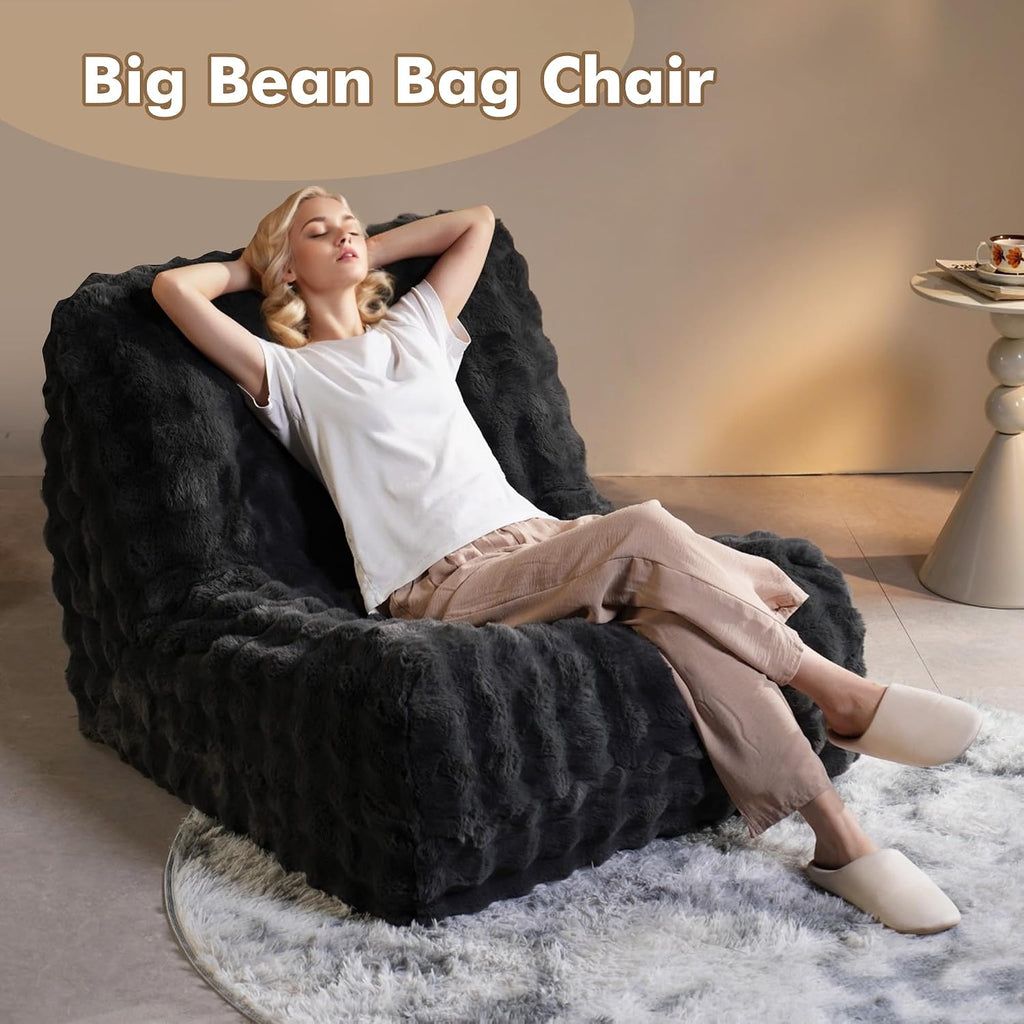 CAODOC Bean Bag Chair for Adults, Giant Oversized Fluffy Bean Bag for Fireside, Big Bean Bag Lounger Floor Chair for Home, Apartment, Gaming Venue, Dorm, Dark Gray