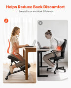 VEVOR Ergonomic Kneeling Chair with Wheels, Mobile X-Shaped Posture Knee Chair with Adjustable Height & Thick Foam Cushions, Natural Relief for Neck or Back Pain for Home, Office or Meditation, Black