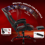Gaming Chair for Adults, Ergonomic Gamer Chair with Footrest,Pocket Spring Cushion, Computer Office Desk Reclining Chair with Enlarged Metal Base, Linkage Armrests, Lumbar & Headrest Black & Red