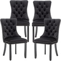 Mid Century Modern Dining Chair Set of 4 Velvet Upholstered Dining Room Chair Farmhouse Dining Accent Chairs with High Back and Nailhead Trim for Kitchen, Living Room, Bedroom (Black)