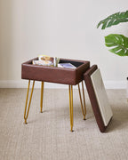 IBUYKE Multifunctional Storage Vanity Stool with Flip Tabletop, Adjustable Metal Legs & PU Leather, 40x30x48cm, Ottoman Footrest for Makeup, Living Room, Entryway, Brown WBD014Z