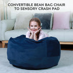 Bean Bag Chair Sensory Crash Pad, Convertible Foam Lazy Sofa Bed for Kids | Supportive memory blocks | Machine washable velour cover | Non-slip base breathable mesh panels | Sturdy carry handle pocket