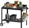 Metal Potting Bench with Wheels Planting Table for Outdoor Gardening Work Benches for Outside Potters Station Weatherproof