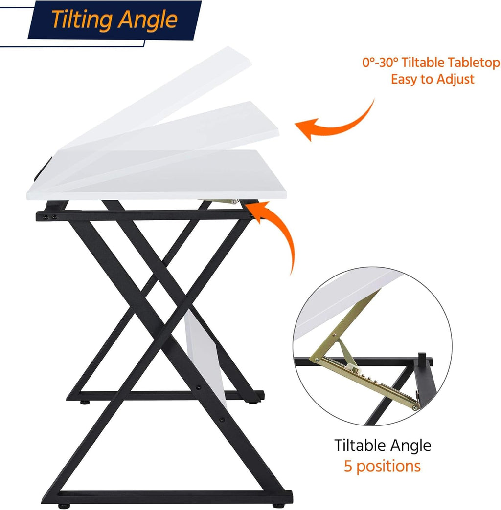 Yaheetech Drafting Table for Artists Art Desk Drawing Painting Studying Table w/Tilted Tabletop Art Craft Work Station for Adults Home Office School Use