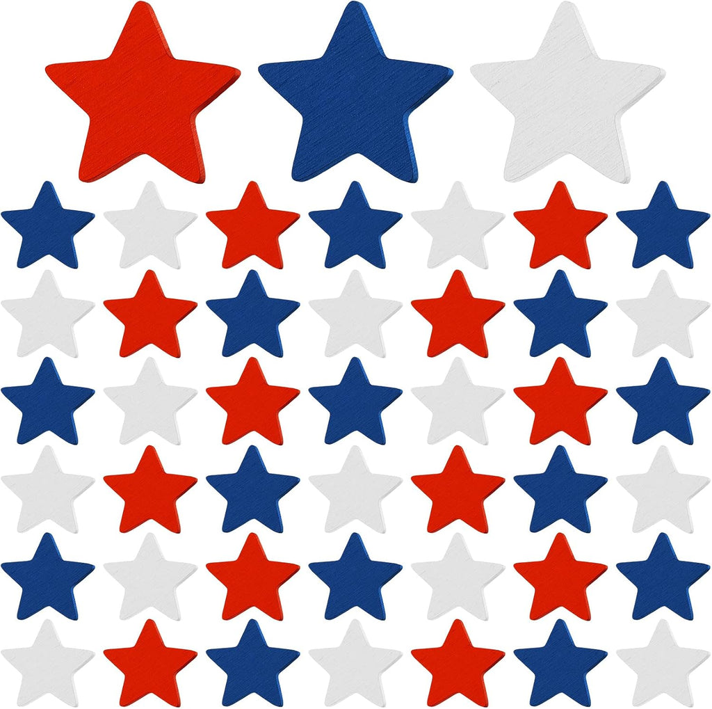 Bucherry 45 Pcs 4th of July Wooden Stars Decorations Patriotic Red White Blue Star 250 Anniversary Ornaments Crafts Cutouts Vase Bowl Filler Tiered Tray Decor for Independence Memorial Day