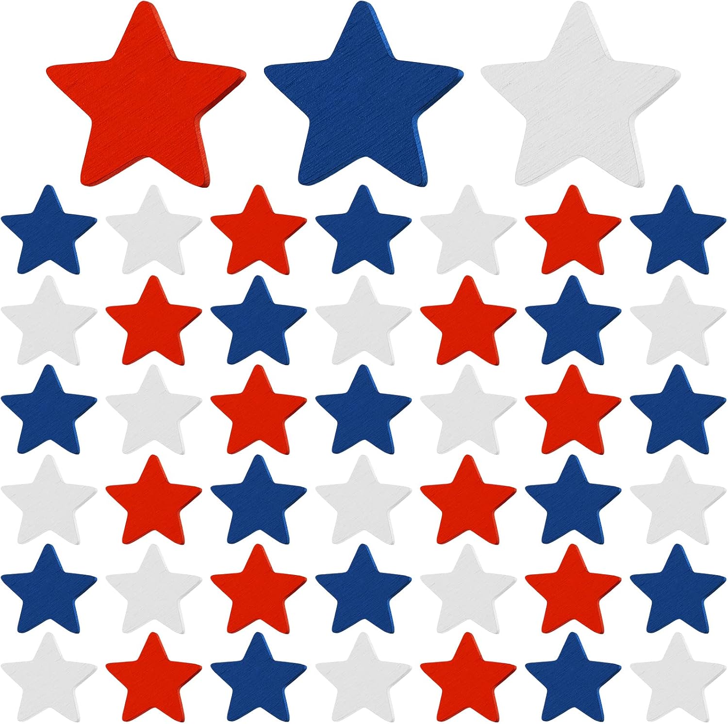 Bucherry 45 Pcs 4th of July Wooden Stars Decorations Patriotic Red White Blue Star 250 Anniversary Ornaments Crafts Cutouts Vase Bowl Filler Tiered Tray Decor for Independence Memorial Day