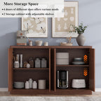 Fluted Buffet Cabinet with Storage, 60" Sideboard Buffet Storage Cabinet with 4 Doors & Adjustable Shelves, Wood Coffee Bar Credenza Storage Cabinet for Kitchen, Living Room, Walnut(1PCS)