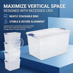66 Quart Clear Plastic Storage Bins with Latching Lids, Large Stackable Container Boxes for Home, Closet, and Garage Organization, Blue Latch