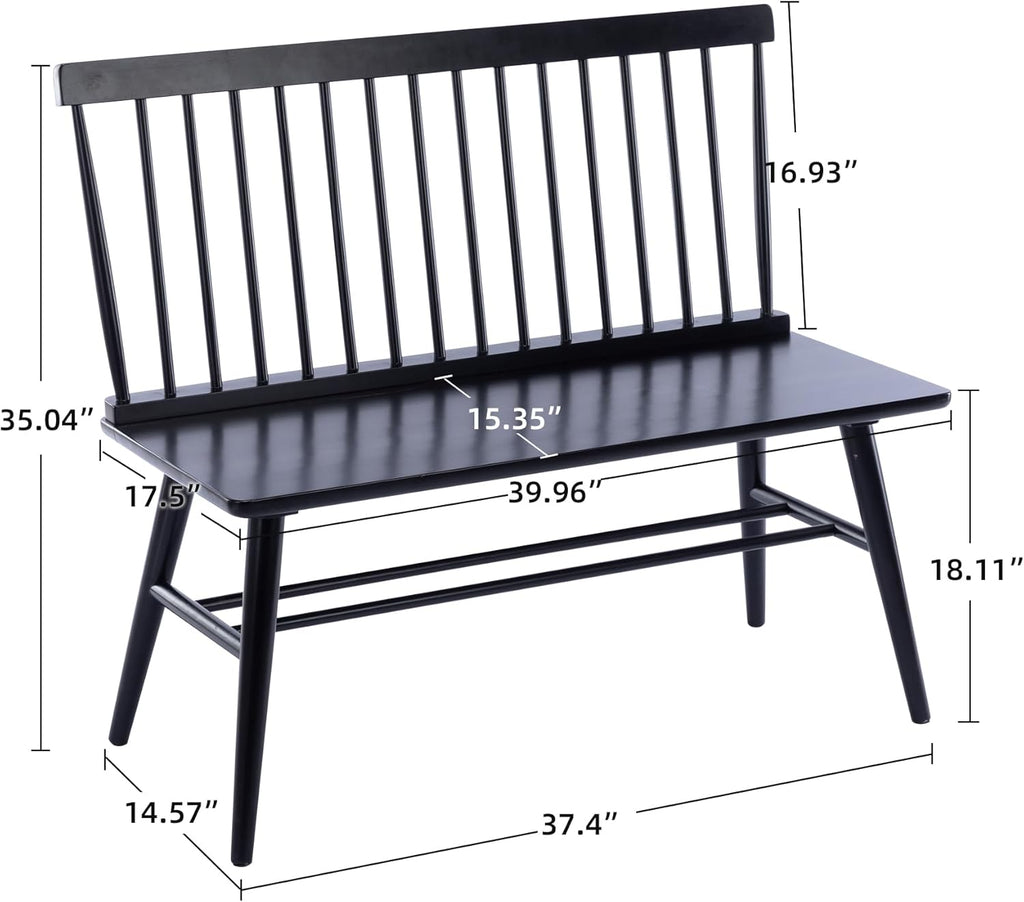 DUHOME Entryway Bench, Black Dining Bench with Spindle Back Farmhouse Wood Windsor Bench for Foyer Balcony Living Room, Black