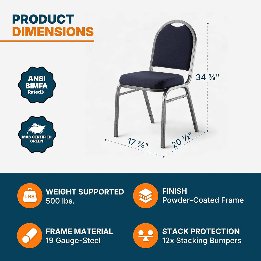 OEF Furnishings OEF9254-SV/2 Commercial-Grade Dome Back Banquet Stack Chair (Blue Fabric, Silver Powder-Coated Frame, 2-Pack)