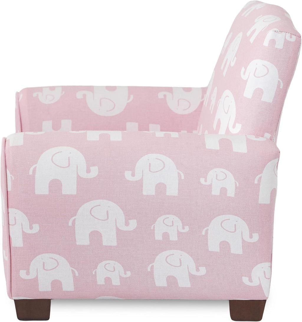 Toddler Personalized Armchair, Kids Upholstered Rocking Chair with Personalization, Toddler Chair with Personalized Name, Comfy Child Armchair, (Pink Elephants Print, Legs)
