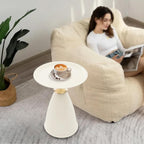 Small Drink Pedestal End Table, Modern Round Metal Pedestal Accent Tables, 15.35x221.65in Bullet Head Shaped Side Table for Living Room, Bedroom, Stable Base (Creamy White)