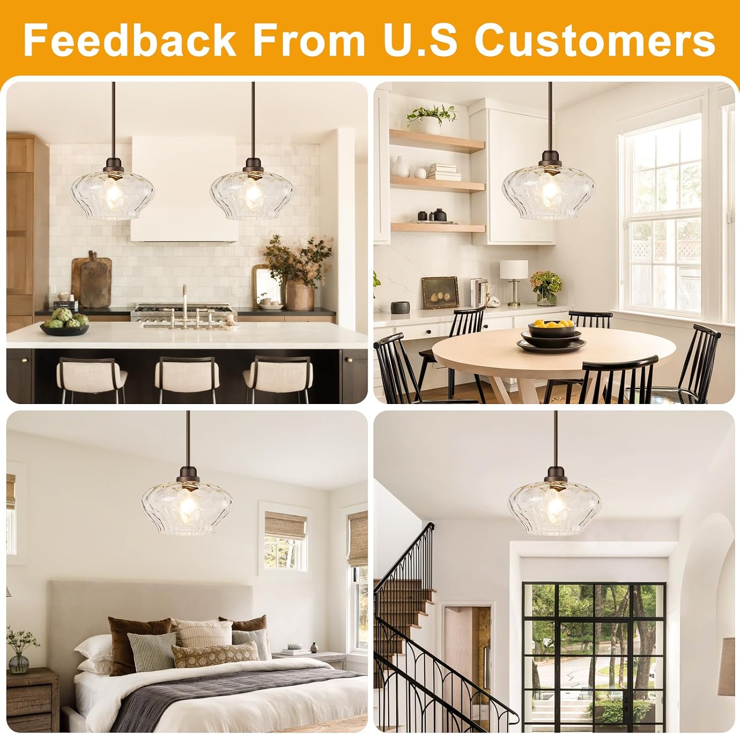 Pendant Lights Kitchen Island, Oil Rubbed Bronze Pendant Light Fixtures with 11" Clear Hammered Glass Shade, Modern Hanging Pendant Lights Fixture for Kitchen Island Dining Room Hallway Foyer Entryway