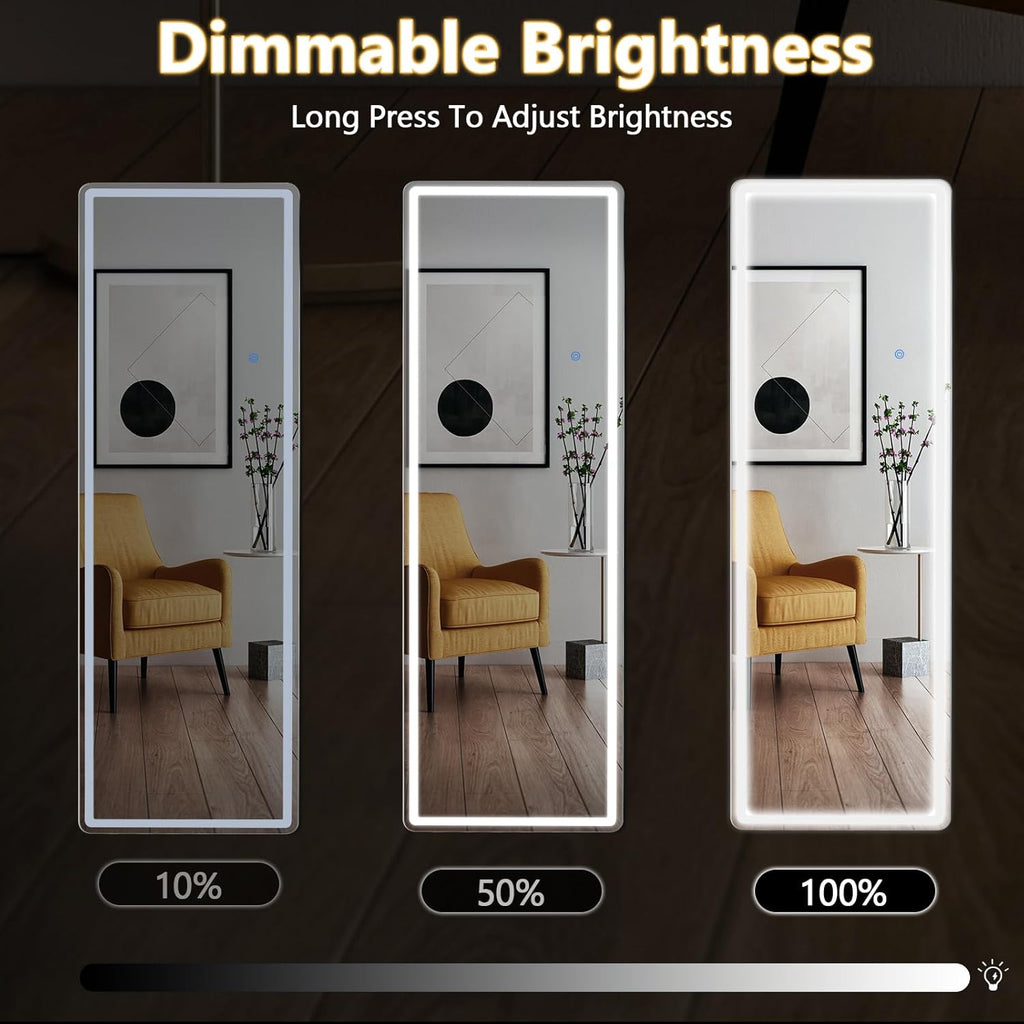 Full Length Mirror with LED Lights, 65x21 Inch Lighted Floor Mirror with Dimmer & 3 Color Modes, Standing Full Body Mirror for Bedroom or Dressing Room, White
