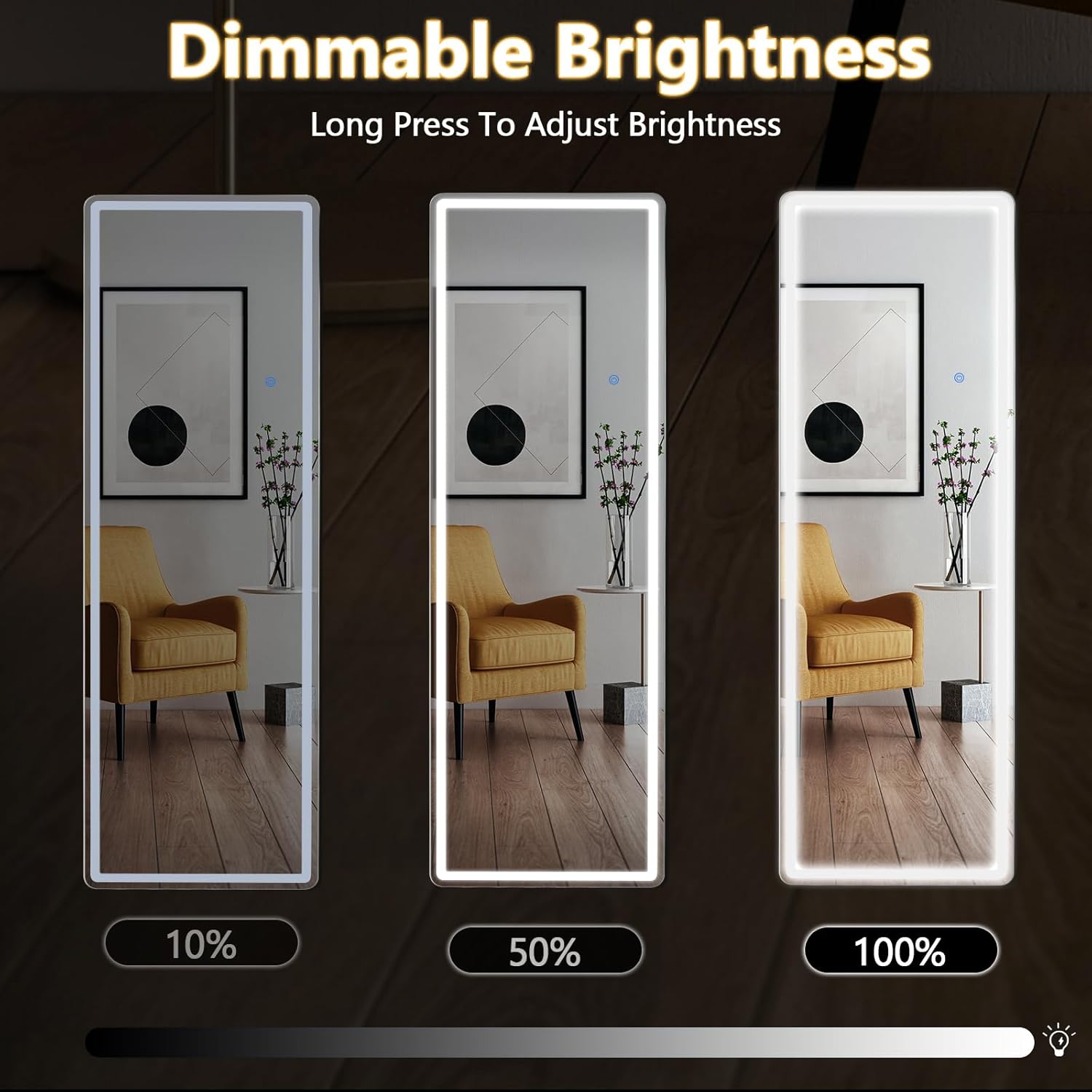 Full Length Mirror with LED Lights, 65x21 Inch Lighted Floor Mirror with Dimmer & 3 Color Modes, Standing Full Body Mirror for Bedroom or Dressing Room, White