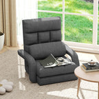 Floor Gaming Chair, 6 Position Adjustable Indoor Chaise Lounge Chair for Teens Adults, Padded Folding Meditation Sofa Chair with Armrests and Pillow Comfy Chair for Teens, Adults, Pets - Black