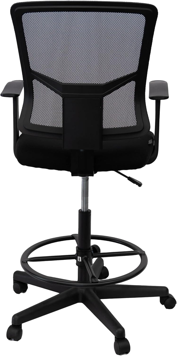 Stand Up Desk Store Sit to Stand Drafting Task Stool Chair for Standing Desks with Adjustable Footrest and Armrests (Black)