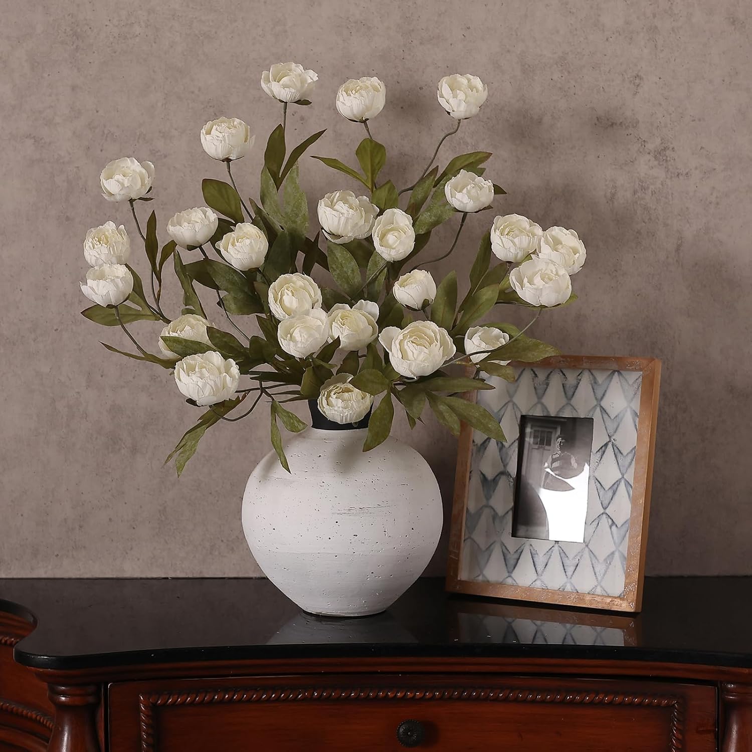 Juxdp 6 PCS Artificial Peony Branches for Vase - 27" Fake Silk Peonies Stems Look Real Faux Flowers for DIY Bouquet, Table Centerpieces, Farmhouse, Home Decor (Cream)