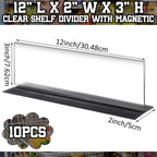 Geelin 10 Pcs Clear Shelf Divider with Magnetic 12" L X 2" W X 3" H Plastic Shelf Separator Closet Divider, Clapboard Baffle for Storage Bedroom Bathroom Kitchen Office Supermarket Organization