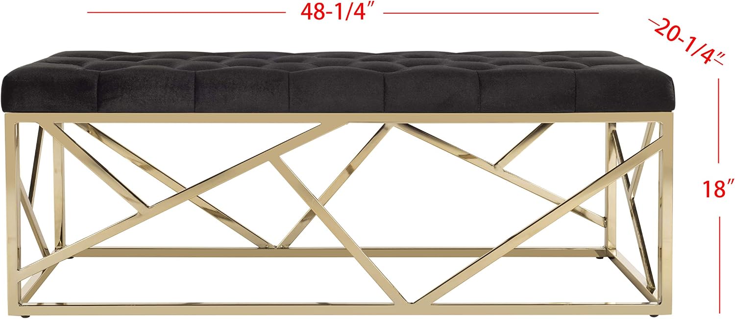 Safavieh Home Farah 48-inch Glam Black and Brass Tufted Rectangular Bench