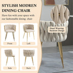 NIOIIKIT Modern Velvet Dining Chairs Hand Weaving Accent Chairs Living Room Chairs Upholstered Side Chair with Golden Metal Legs for Dining Room Kitchen Vanity Living Room (Ivory)
