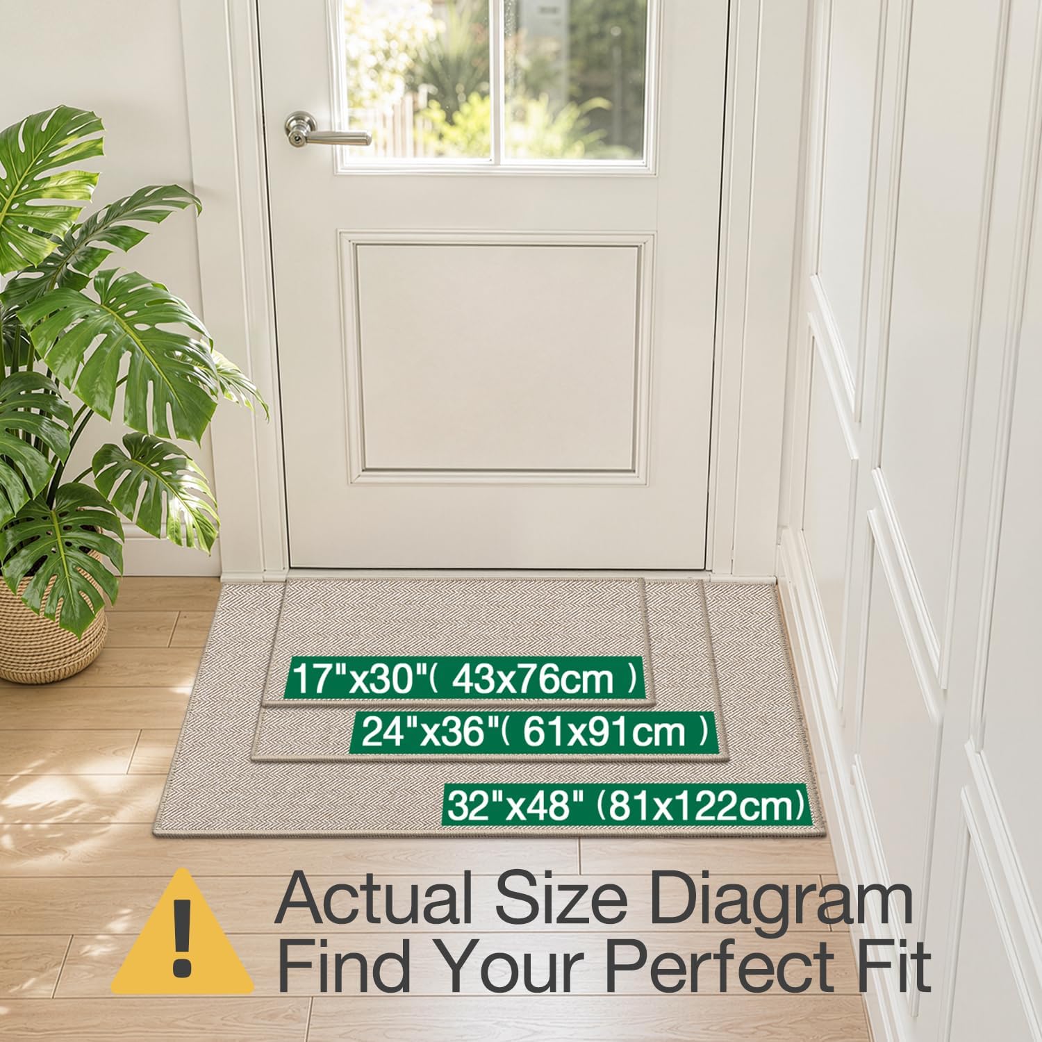 LUMI Ultra Thin Indoor Door Mat for Entrance 24"x36", Non Slip Entryway Mat, Low Profile Doormat, Unique Herringbone Design Carpet for Inside, Patio, Porch, Beige