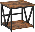 HOOBRO Mini Fridge Stand with 2-Tier Storage Shelf, 19.7” Square End Table, Mini Fridge Table with Wheels and Adjustable Feet, Sturdy Metal Frame for Living Room, Bedroom, Rustic Brown BF01BX01