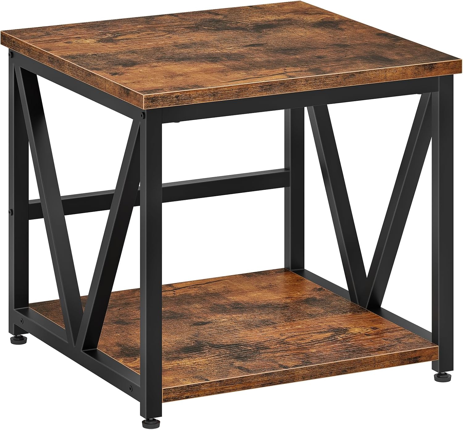 HOOBRO Mini Fridge Stand with 2-Tier Storage Shelf, 19.7” Square End Table, Mini Fridge Table with Wheels and Adjustable Feet, Sturdy Metal Frame for Living Room, Bedroom, Rustic Brown BF01BX01