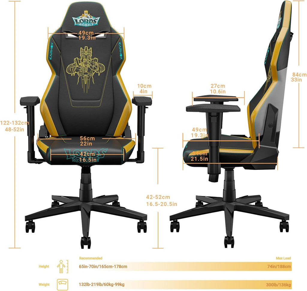 KARNOX Ergonomic Gaming Chair for Adults PU,Office Chair High Back,Game Chair Big and Tall with Headrest and Lumbar Support,Racing Style Gaming Chair,Black and Yellow