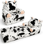 QIUODO Toddler Chair with Faux Rabbit Fur – 2-in-1 Foldable Kids Couch, Soft Sofa for Reading, Bedroom or Playroom Use, Ages 1-3（Cow）