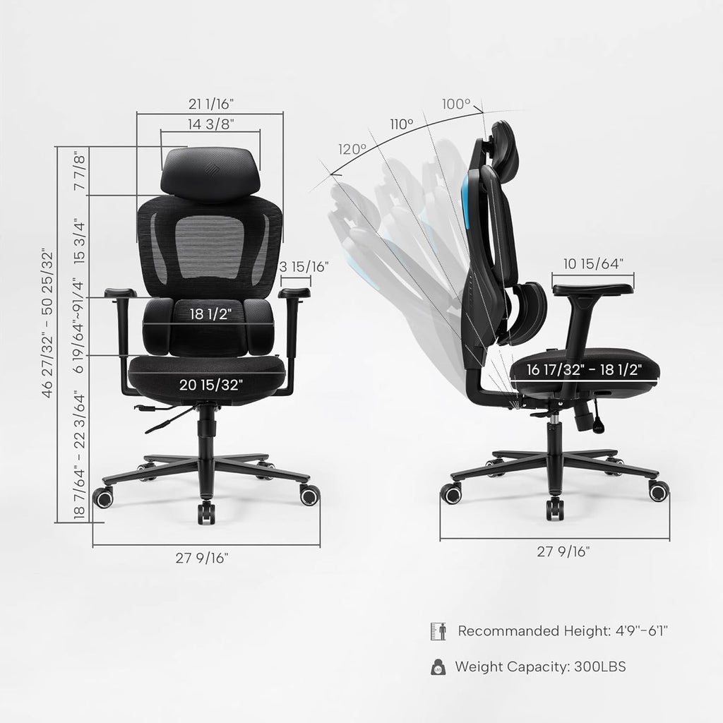 EUREKA ERGONOMIC Typhon Gaming Chair, Ergonomic Office Chair, Home Office Desk Chairs, Gaming Chairs for Adults, Mesh Office Chair, Adjustable Armrest Headrest, Hight Back, BlackBlue