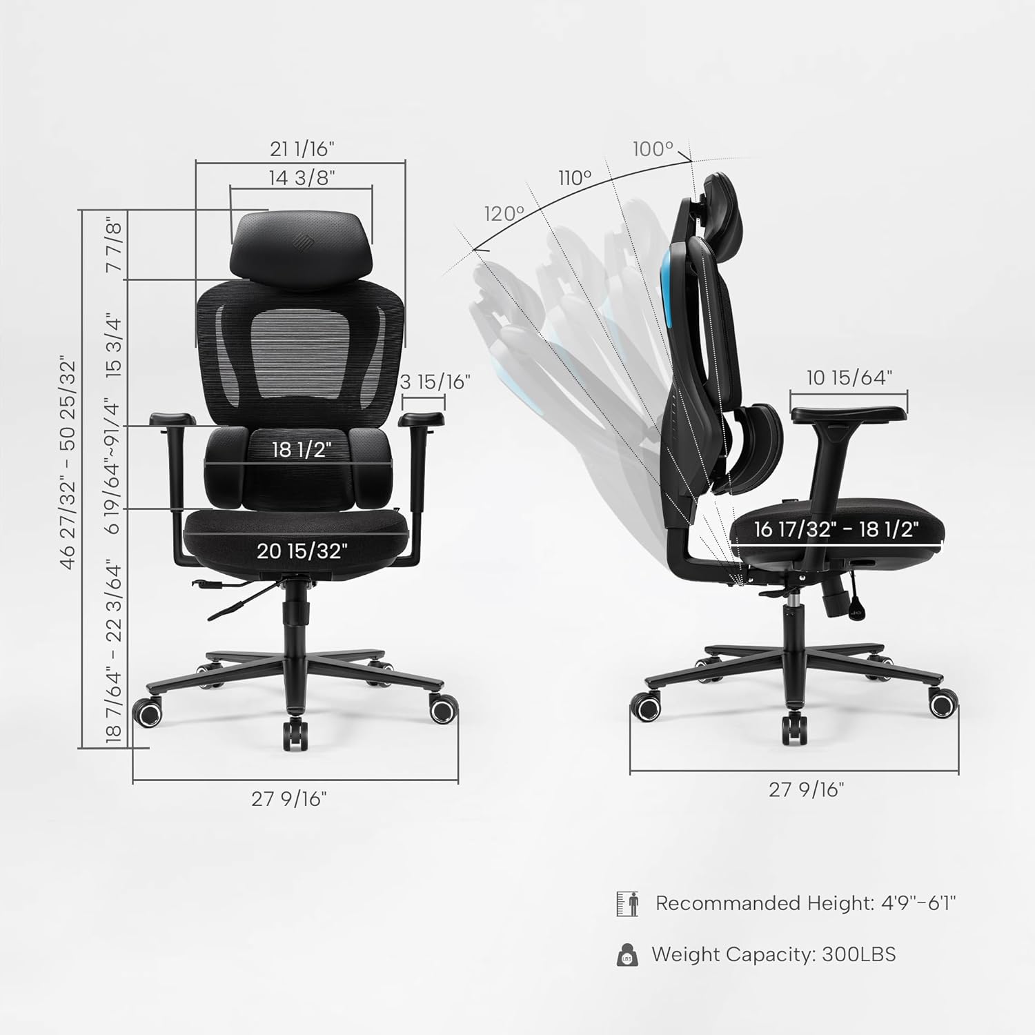 EUREKA ERGONOMIC Typhon Gaming Chair, Ergonomic Office Chair, Home Office Desk Chairs, Gaming Chairs for Adults, Mesh Office Chair, Adjustable Armrest Headrest, Hight Back, BlackBlue