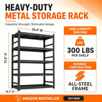 Bolt-Free 5 Tier Metal Bookshelf, 71"H Adjustable Tall Bookcase with Anti-Drop Fence, 1500LBS Heavy Duty Deep Book Shelf, Large Office Bookshelf, Modern Storage Shelves for Bedroom, LivingRoom, Garage